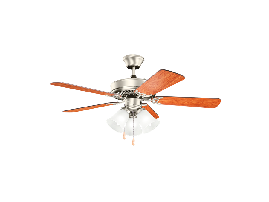 Kichler Lighting 413ni7 Basics Premier 42 Inch 3 Light Ceiling Fan Brushed Nickel Finish With Reversible Wood Blades And White Etched Glass Light Kit